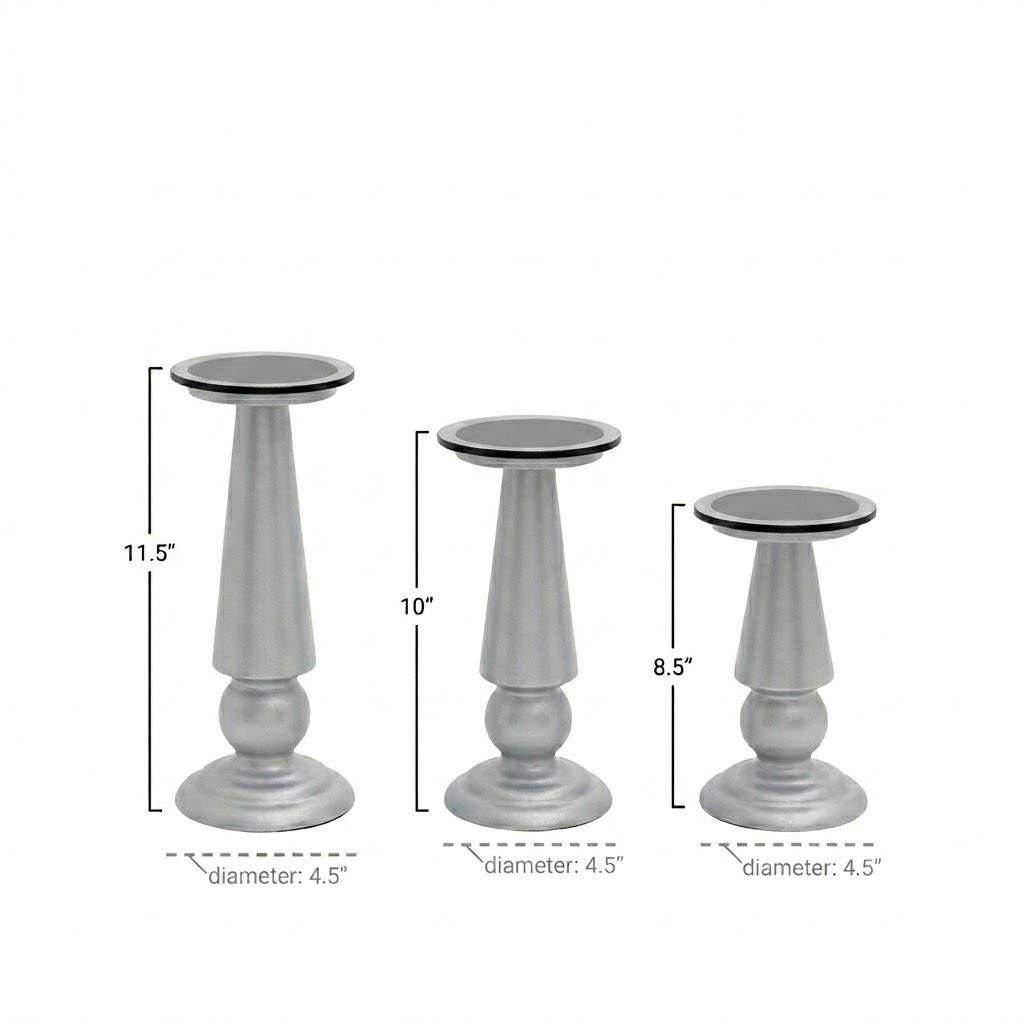 Grey Iron Candle Holders with Blue Ombre Pillar Candles – Modern Coastal Decor Set, Minimalist Centerpiece, Luxury Home Accent
