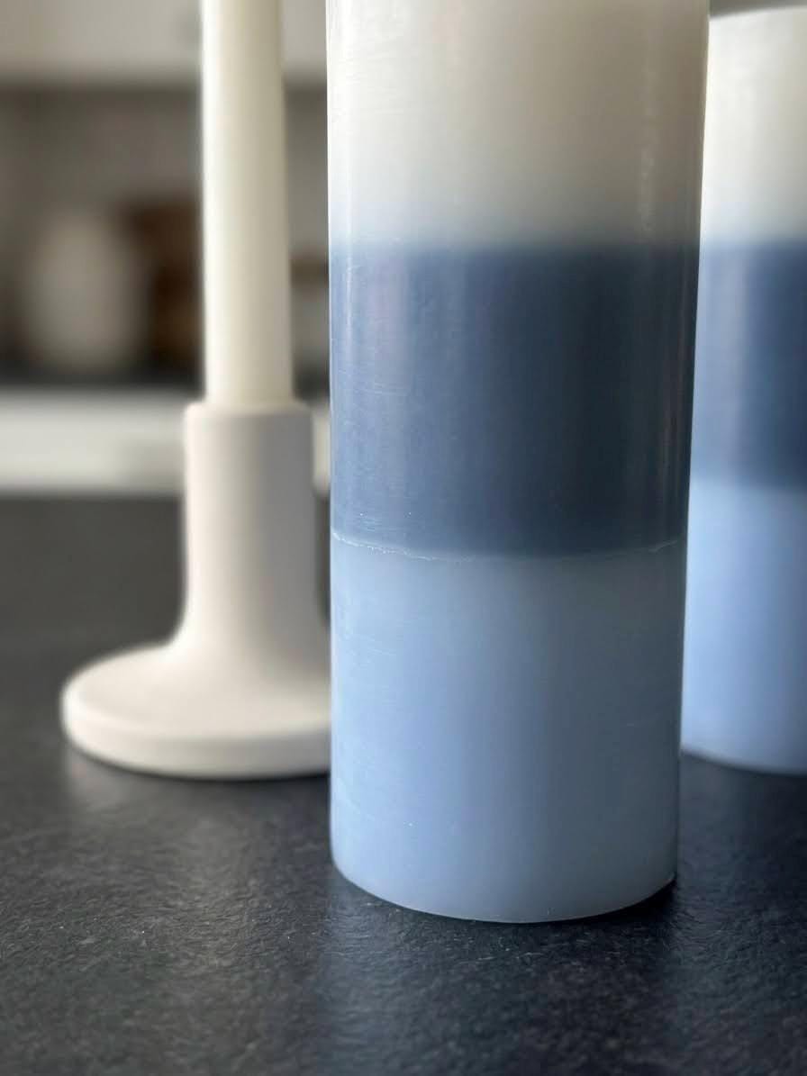 Blue Ombre Soy Wax Pillar Candle – 6" Handmade Gradient Unscented Minimalist Coastal Home Decor