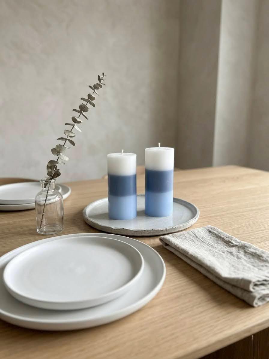 Blue Ombre Soy Wax Pillar Candle – 6" Handmade Gradient Unscented Minimalist Coastal Home Decor