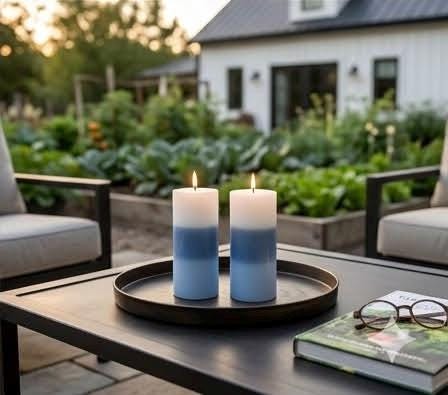 Blue Ombre Soy Wax Pillar Candle – 6" Handmade Gradient Unscented Minimalist Coastal Home Decor